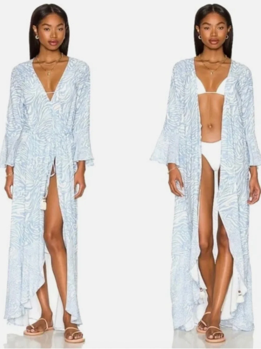 Maaji┆M┆Maxi Cover-up Kimono Wrap Dress┆White Iris Wild Lotus Anthropologie┆341